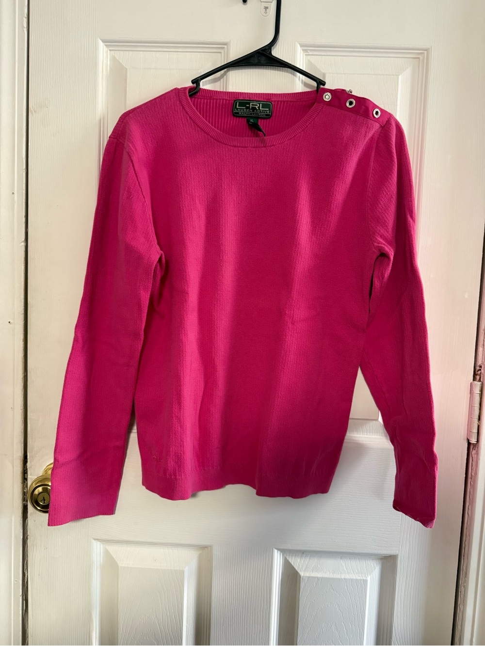 Ralph Lauren Hot Pink Crewneck Sweater with Shoulder Grommets